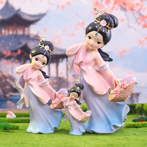 Chinese Ancient Style Girl Resin Figurine Q Version Four Beauties Desk Decoration Miniature Statue Cake Topper Ornament
