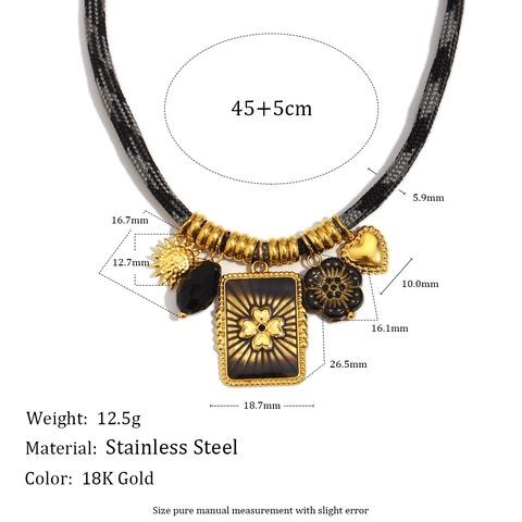 Collar Con Colgante Vintage Para Mujer Cuerda Trenzada Acero Inoxidable Chapado En Oro 18K Trébol Rectángulo Sol Corazón