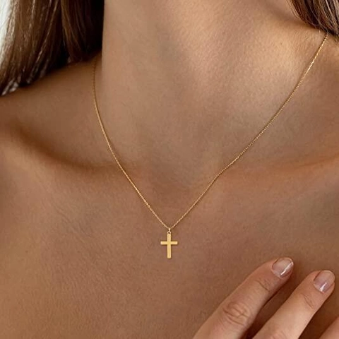 Minimalistisch Roestvrij Staal Kruis Hanger Halsketting Voor Vrouwen 18K Verguld INS Stijl Sleutelbeenhalsketting Religieuze Sieraden