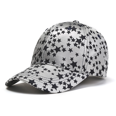 Casquette De Baseball Imprimé Étoiles Polyester Bord Incurvé Protection Solaire Extérieur Réglable Hommes Femmes Six Panneaux