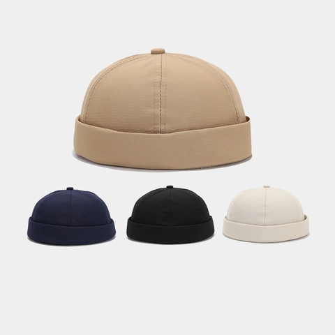 Docker Hat Brimless Sailor Cap Quick Dry Breathable Adjustable Retro Landlord Hat For Men Women Solid Color