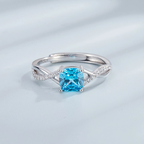 925 Sterlingsilber Zirkonia Ring Für Damen Quadratischer Schliff Verstellbarer Offener Ring Geometrisches Twist Band Schmuck