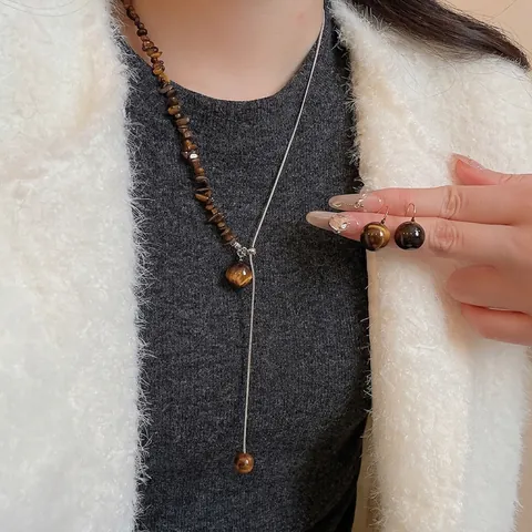 Collana E Orecchini In Acciaio Inossidabile Occhio Di Tigre Con Perno In Argento Sterling 925 Gioielli Retrò Per Donne