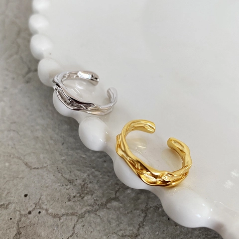 925 Sterling Zilveren Ring Voor Dames Onregelmatige Textuur Lava Stijl Minimalistisch Verstelbaar Open Sieraden