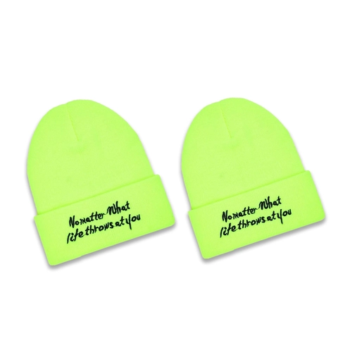 Knit Beanie Hat Neon Yellow Acrylic Ribbed Warm Winter Autumn Slogan Embroidery For Men Women Trendy