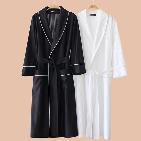 Striped Bathrobe Men Women Satiny Cool Sensation Shawl Collar Sleepwear Robe With Tie Waist Contrast Piping Breathable