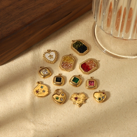 Ciondoli In Acciaio Inossidabile Con Zircone CZ Forme Cuore E Quadrato Placcato Oro DIY Creazione Gioielli Charms