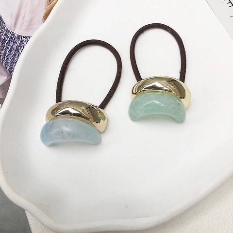 Minimalist Hair Ties Alloy Resin Patchwork High Elasticity Scrunchies Women Modern High Ponytail Bands Accessories