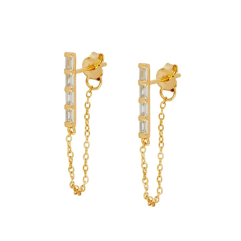 Orecchini a Bottone in Rame con Nappa Lunga e Catena con Perno in Argento Sterling 925 Orecchini Pendenti Lineari con Zirconia per Donna