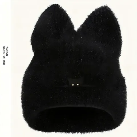 Süße Katzenohr Beanie Mütze Acryl Nerzimitat Stickerei Warme Wintermütze Für Damen Mädchen Kawaii Stil