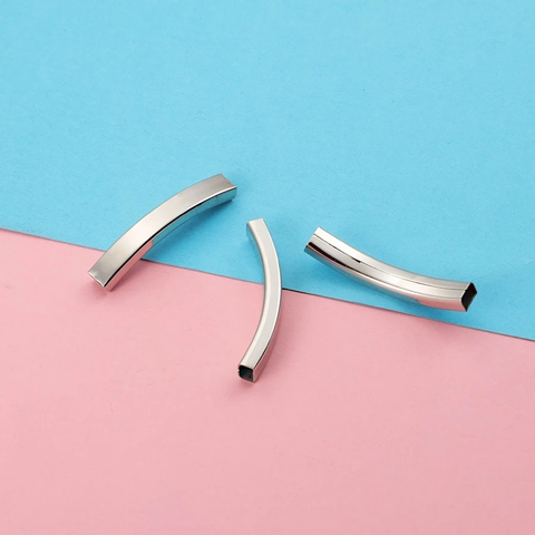 Perle A Tubo Quadrato Cavo Curvo Acciaio Inossidabile 304 Lucidato A Specchio Minimalista Componenti Per Creazione Gioielli