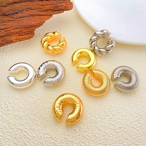 Klobige Ear Cuffs Für Damen Ohne Piercing Legierung Metall Gerippt Gehämmert C-Form Clip-Ohrringe Minimalismus Mode