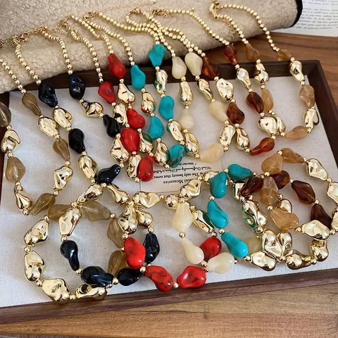 Acrylic And Alloy Necklace And Bracelet Irregular Beaded Retro Bohemian Fashion Jewelry For Women