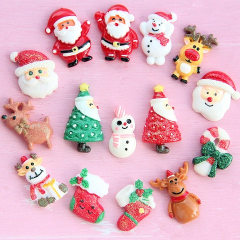 Christmas Resin Flatback Charms For DIY Jewelry Making Phone Case Decor Santa Claus Reindeer Snowman Glitter Accessory