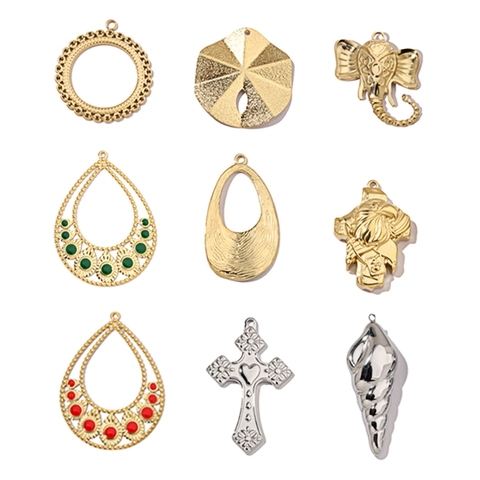 Ciondoli In Acciaio Inossidabile Lucidato A Specchio Elefante Conchiglia Croce Geometrica Per Accessori Creazione Gioielli DIY