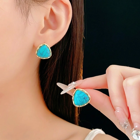 Orecchini A Lobo Geometrici Vintage Con Perno In Argento Lega Turchese Artificiale Stile Etnico Per Donne