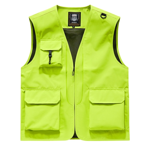 Men Outdoor Multi Pocket Cargo Vest Waterproof Quick Dry Sleeveless V Neck Zipper Top Fishing Hiking Photography Work Waistcoat