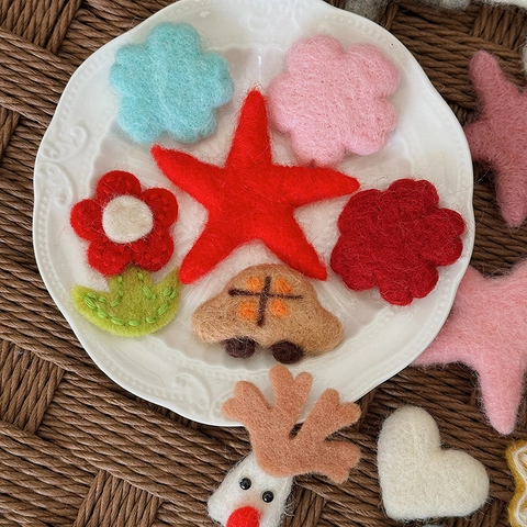 Mini Wool Felt Ornaments Christmas DIY Accessories For Floral Art And Tree Decoration Handmade Multi Shapes Cartoon Style