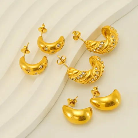 C-Vormige Oorbellen 18K Verguld Roestvrij Staal Geometrische Strass Vintage Mode Sieraden Voor Dames