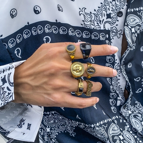 Heren Retro Punk Ringen Legering Schedel Geometrisch Hip Hop Gothische Sieraden Accessoires Cadeau Voor Man Vinger Decoratie