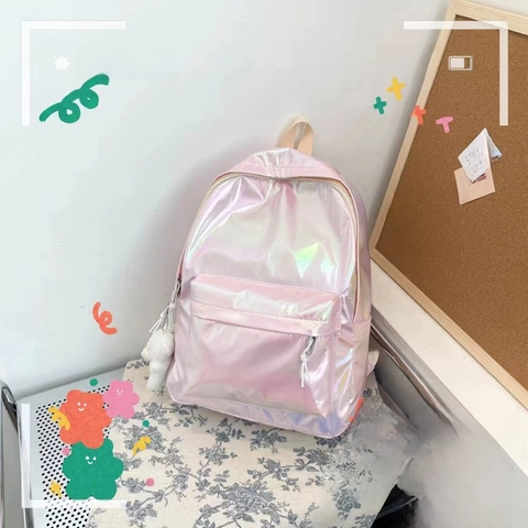 Zaino Olografico Di Moda Laser Pelle PU Borsa Da Scuola Lucida Per Donne Studenti Zaino Casual Con Ciondolo A Forma Di Orso
