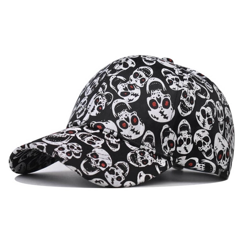 Casquette De Baseball Imprimé Crâne 100% Polyester Visière Courbe Sangle Réglable Chapeau Outdoor Streetwear Punk Unisexe