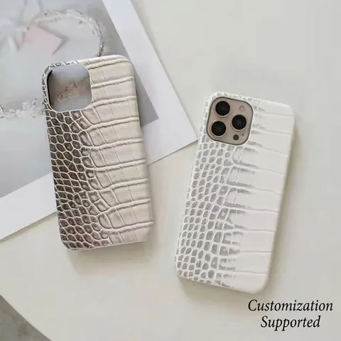 Custodia per Telefono Semi-Avvolgente in Texture di Coccodrillo Sfumata per iPhone 17 16 15 Pro Max in Ecopelle