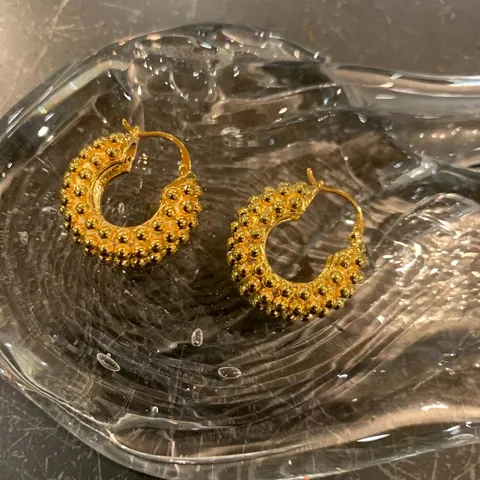 Creolen Met Kralentextuur 18K Verguld Koper Ovaal Gegranuleerd Statement Vintage Voor Dames