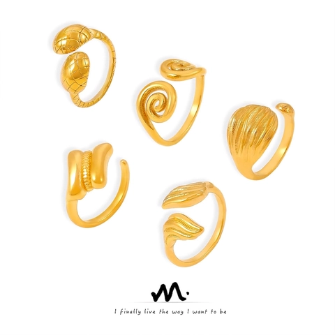 Dames Mode Titanium Staal Open Verstelbare Ringen Minimalistisch Geometrisch Spiraal Schelp Textuur Goud Zilver Vingerring Sieraden