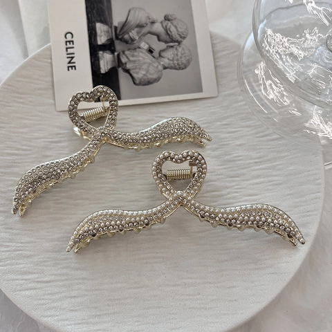 Elegante Molletta Per Capelli In Lega A Cuore Con Künstliche Perle Artificiali E Strass Brillanti Copricapo Stile Francese Per Donne