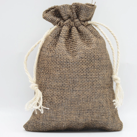 Vintage Linen Burlap Drawstring Bags With Cotton Rope Plain Small Pouches For Gift Jewelry Packaging Wedding Party Favors