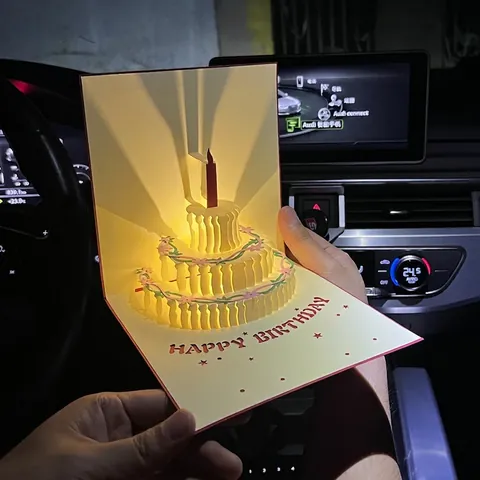 3D Pop-Up Birthday Greeting Card With LED Light And Music Handmade Paper Carving Cake Design Gift For Friends Family