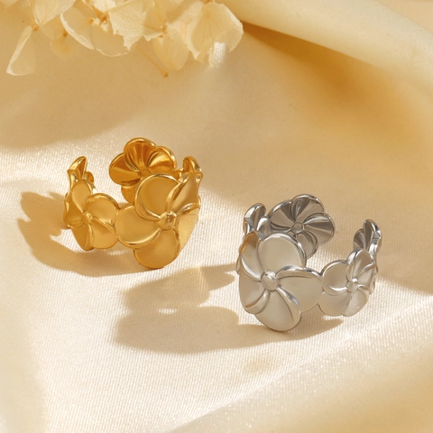 Bloemenring Van Roestvrij Staal Vintage Franse Stijl Plumeria Bloem Verstelbaar Open Ring Voor Dames