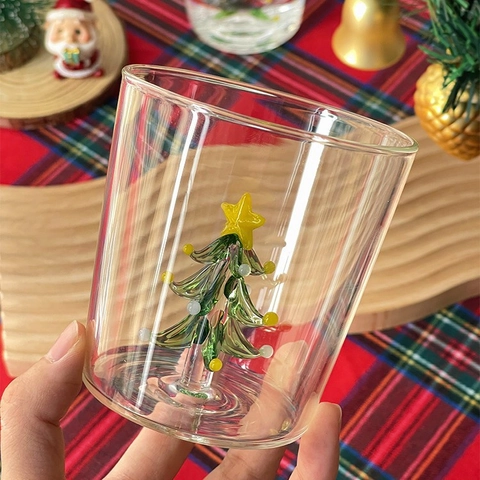 Borosilicate Glass Cup 3D Internal Christmas Tree Star Bear Ornaments Transparent Handmade Blown Drinkware For Home Office