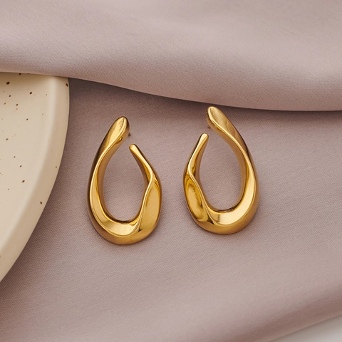 Unregelmäßige Geometrische Ohrstecker Minimalistische Edelstahl Wassertropfen Design Flüssigmetall Stil Vergoldet Schmuck Damen
