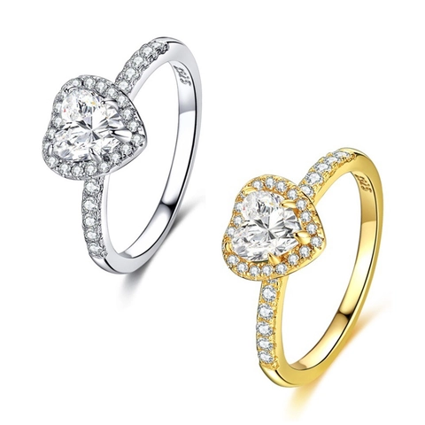 Bague de Fiançailles en Argent Sterling S925 avec Zirconia en Forme de Cœur pour Femmes Minimaliste Plqué Or Bijou