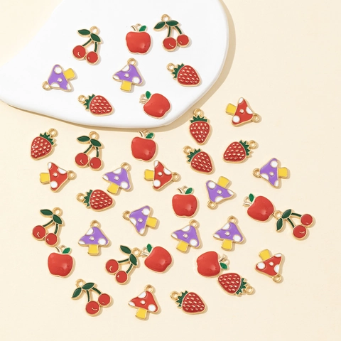 Breloques Mignonnes En Alliage Émail Fruits Champignon Pour Création De Bijoux DIY Fraise Pomme Cerise Pendentifs