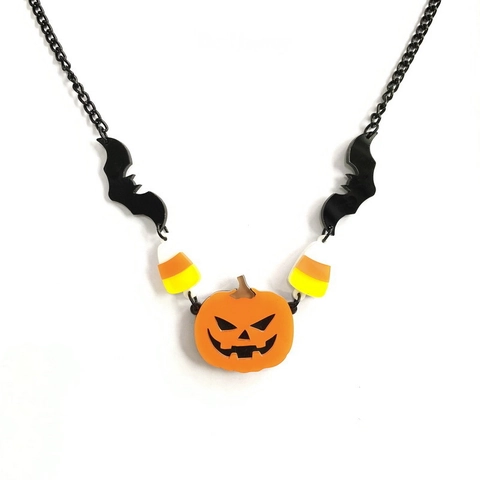 Κολιέ Halloween Με Μενταγιόν Κολοκύθα Νυχτερίδα Και Γλυκά Ακρυλικό Μεταλλική Αλυσίδα Gothic Dark Style Για Άνδρες Και Γυναίκες