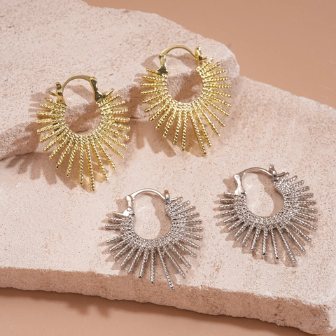 Sunburst Hoop Oorbellen Legering Stralend Vuurwerk Ontwerp Geometrische Mode Sieraden Voor Vrouwen