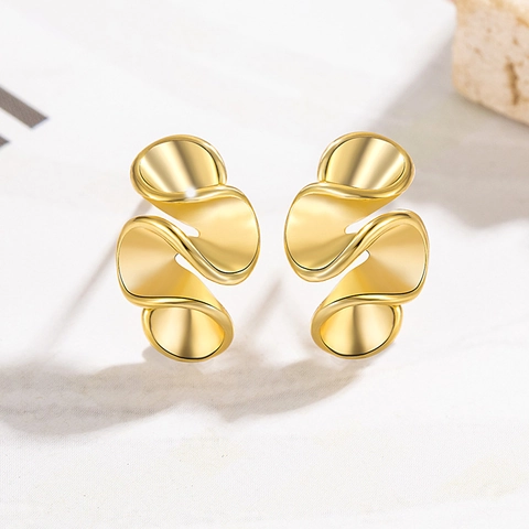 Irregular Wavy Stud Earrings Copper Twisted Geometric Minimalist Chic Jewelry For Women