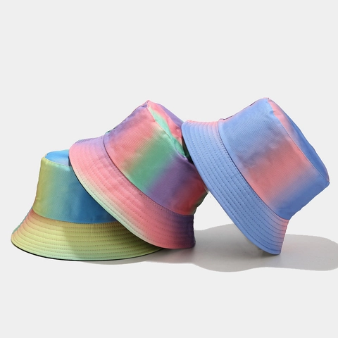Αναστρέψιμο Καπέλο Bucket Tie Dye Ντεγκραντέ Προστασία Από Ήλιο Αναδιπλούμενο Μόδα Παραλία Για Γυναίκες