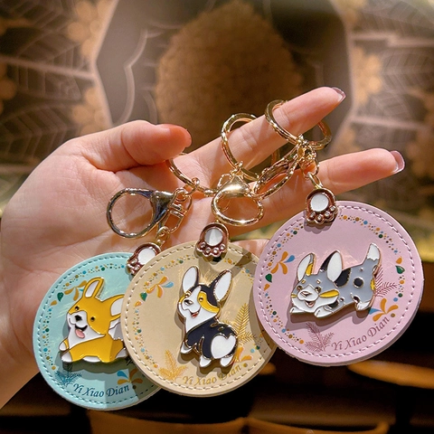 Simpatico Portachiavi Cane Corgi Ciondolo Rotondo Pelle Lega Accessorio Borsa Per Donne Ragazze Kawaii Animale Portachiavi
