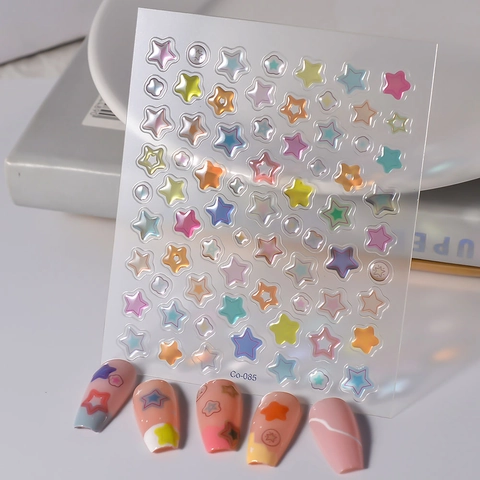 Adesivi Per Unghie In Rilievo 5D 3D Autoadesivi Stella Fiore Colorato Macaron Design Carino Decorazione
