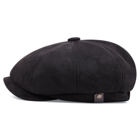 Retro Schiebermütze Herren Achteckige Mütze Vintage Britischer Stil Wildlederimitat Künstler Schirmmütze Verstellbar