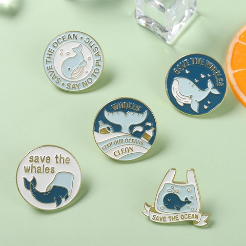 Emaille Pin Speld Walvis Oceaanbehoud Save The Ocean Slogan Legering Metaal Schattig Badge Voor Kleding Tassen Rugzakken