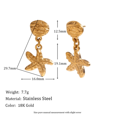 Orecchini Pendenti Stella Marina Acciaio Inossidabile Placcato Oro 18K Vintage Patchwork Gioielli Da Spiaggia Per Donne