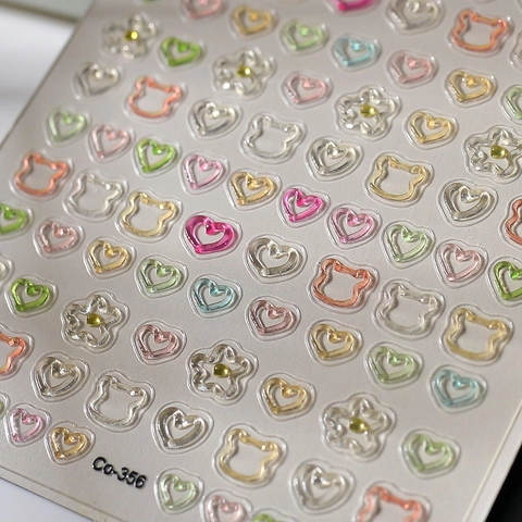 3D Embossed Nail Art Stickers Jelly Texture Cute Bear Heart Flower Design Macaron Colors Waterproof For DIY Manicure