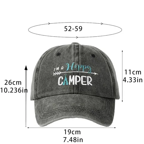 Gorra De Béisbol De Algodón Lavado Vintage Bordada Happy Camper Ajustable Para Exterior Sombrero De Sol Hombre Mujer