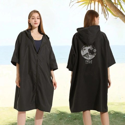 Hooded Beach Towel Poncho Microfiber Quick Dry Surf Changing Robe With Zipper Pocket Print For Adults Swimming