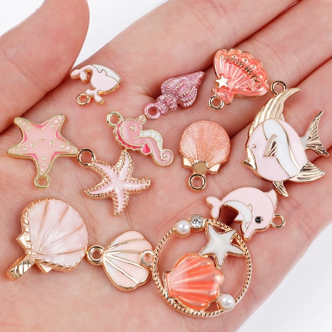 Ciondoli Smalto Lega Vita Marina Rosa Stella Marina Delfino Conchiglia DIY Creazione Gioielli Stile Estate